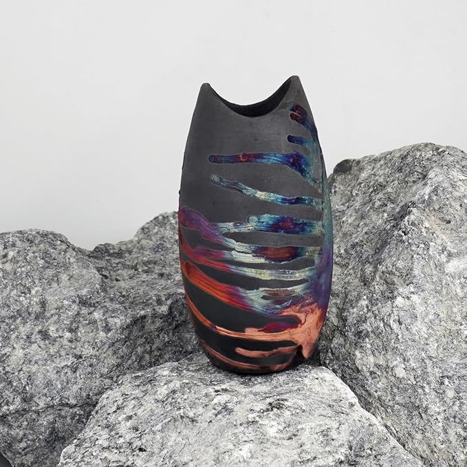 RAAQUU Koi 6.3 inch Handmade Ceramic Raku Clay Pottery Vase - Gifts for Her, Mom, Bridesmaid Wedding, Home Décor - CB