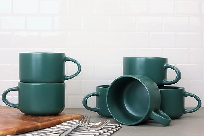 10 Strawberry Street Wazee Matte 4.75"/22 oz Oversized Mug, Set of 6, Emerald Green
