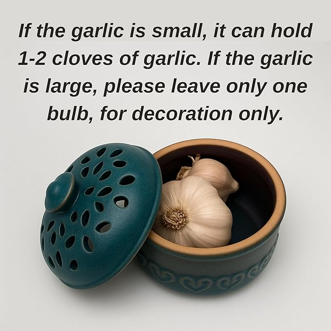 Peacock Blue Garlic Keeper for Counter Small, Ceramic Storage Jar & Garlic Holder for Friends Who Like Cooking, Garlic Container Saver for Kitchen, Keep Your Garlic Cloves Fresh Longer, 3-Inch