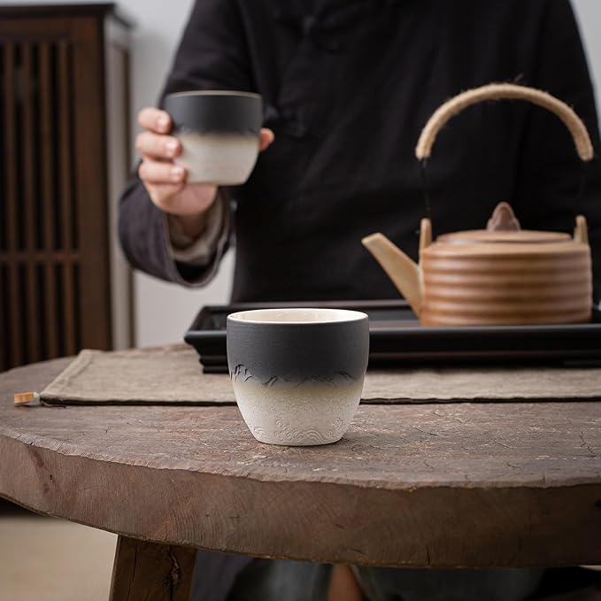 TEANAGOO Japanese Tea Cups, Chinese Tea Cup, 7.2Oz / 205 Ml, Japanese Tea Cup for Adults, Chinese Tea Cups no Handles, Japanese Cups, Asian Tea Cups Matcha Cup, Gradient Navy Black, 4 Pcs/Box, H24