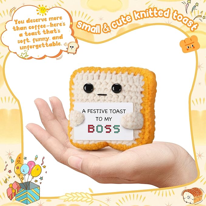 Gifts for Boss “A Festive Toast to My Boss” Handmade Crochet Toast Plush, Funny Thank You Appreciation Gift for Women Men Boss, Coworker, Manager, Supervisor, Leader – Office Christmas Decor Gift