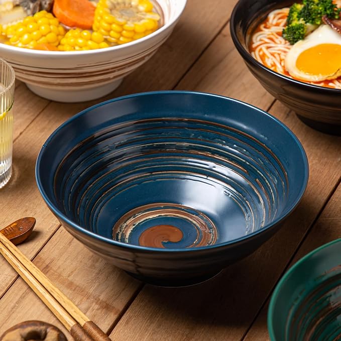 YUN TAO Ceramic Ramen Bowls Set of 4, 35 oz Large Japanese Style Serving Bowls for Salad,Udon, Soba, Pho,Pasta, Asian Soup Noodle,Suitable as Housewarming Gifts