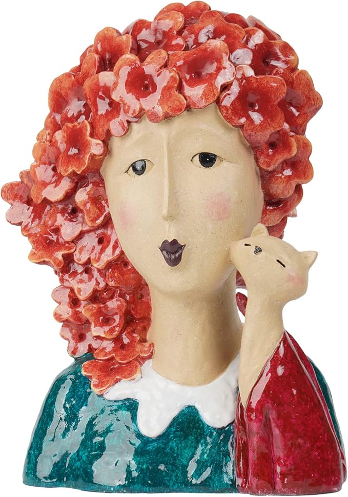 DiliComing Garden-Statues Women-Head Statues for Home Decor - 13 Inch Women with Cat Modern Art Statue, Resin Cat Sculptures for Patio, Tabletop, Bedroom, Office, Garden Home Décor (Red)