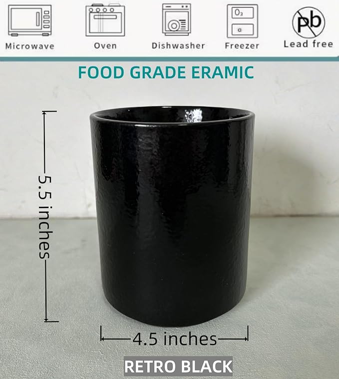 Short Kitchen Utensil Holder for Kitchen Counter, Ceramic Small Utensil Crock & Vase & Holder for Cutlery Spatula Brush Silverware Cooking Utensil Holder (Matte Black)