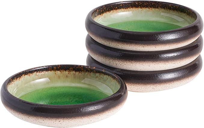 Uaral Japanese Salad Plate,Plates and Bowls Set,Stoneware Dish Set,Appetizer Plates Set of 4,5.5inch,14oz(Crack Green)