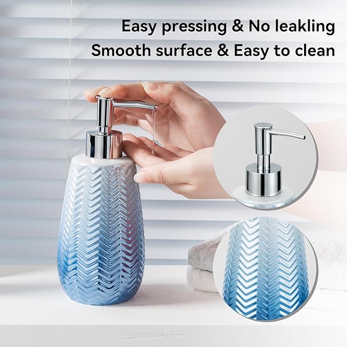 Blue Bathroom Accessories Set, 3Pcs Ceramic Bathroom Accessory Set Complete/Lotion Soap Dispenser, Toothbrush Holder, Soap Dish, Silver Bathroom Decor Sets, Gift for Home Apartment