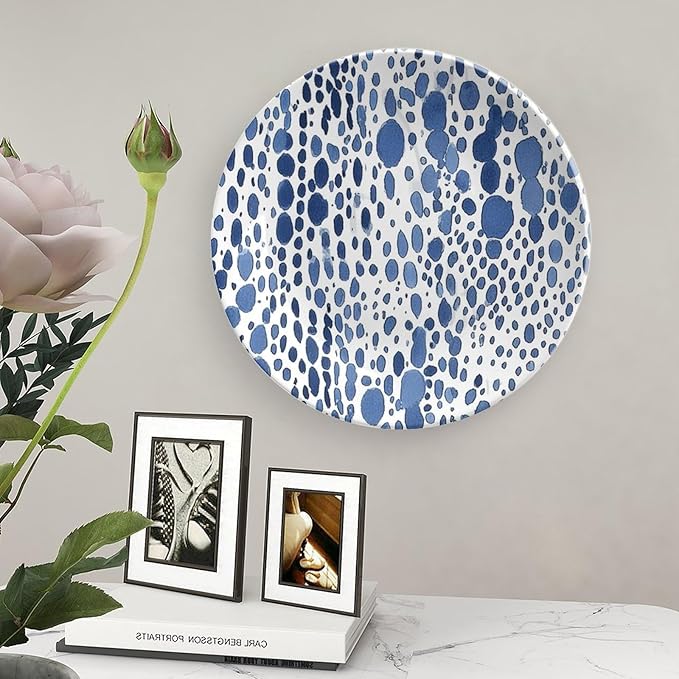 Fashion Plates Blue And White Watercolor Dots Custom Decor for Art Decoration Household Housewarming Gifts Farmhouse Dinner Plates Unique Art with Stand, Multi Sizes by Choosing, Gifts for Men Women