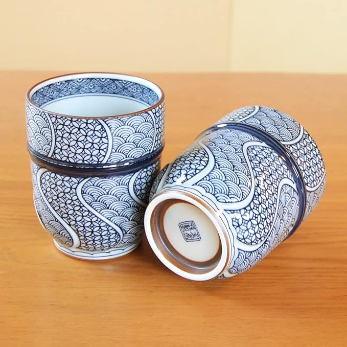 有田焼やきもの市場 Japanese Yunomi Tea Cup set of 2 Arita Imari ware Made in Japan Jimon-Ori Large
