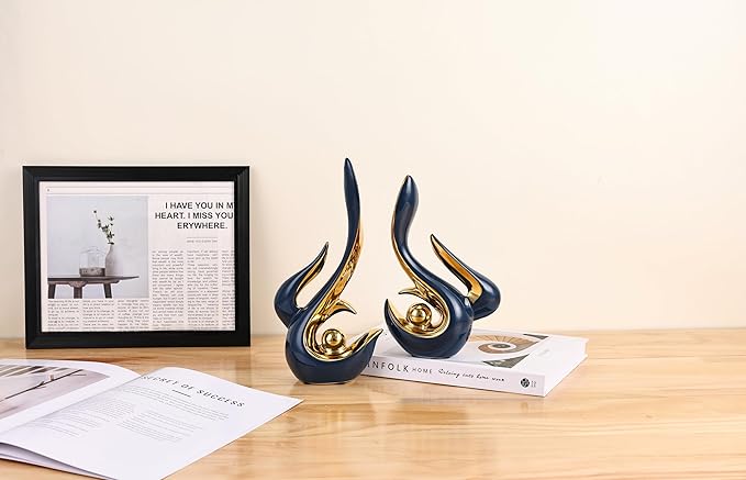 WUBIANJIE Mid Century Modern Abstract Art Home Decor Accent,Porcelain Statues for Living Room Coffee Table Centerpieces for Dining Room,Ceramic Sculptures and Gold Knick Knacks