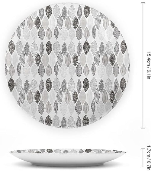 10 Inch Decorative Plate, Doodle Ceramic Craft, Woodland Forest Pattern Abstract Leaves Sketch Print Ceramic Wall Hanging for Fine Dining For Upscale Events, Dinner Parties, Weddings, Catering