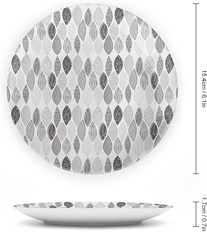 XISUNYA 7 Inch Decorative Plate, Doodle Tableware Plate, Woodland Forest Pattern Abstract Leaves Sketch Print Ceramic Wall Hanging Decor Accessory for Dining Table Tabletop Home Decor