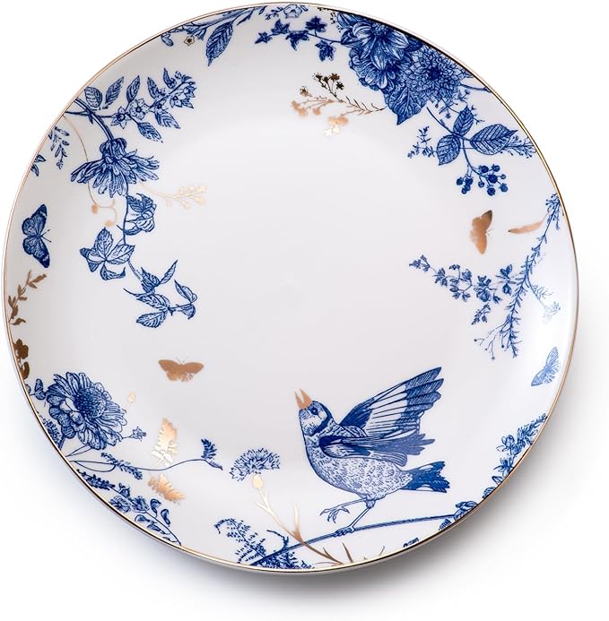 Porcelain Floral Plates 10 Inch Ceramic Salad Plates Kitchen Plates Set of 4 Blue and White Dinner Plates, Pasta Plate for Appetizer, Dessert,Party,Housewarming,Gift
