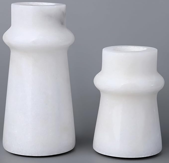 Vixdonos Marble Candle Holder Set of 2 Taper Candle Candlestick Mantle Candle Stand for Home Decor,Wedding,Party and Table Centerpieces(White)