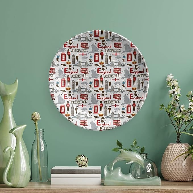 XISUNYA 7 Inch Decorative Plate, London Porcelain Plate, Fun Colorful Sketch Royal Guard Map Print Ceramic Wall Hanging for Home Office Party Dinner Table Decor, Multicolor