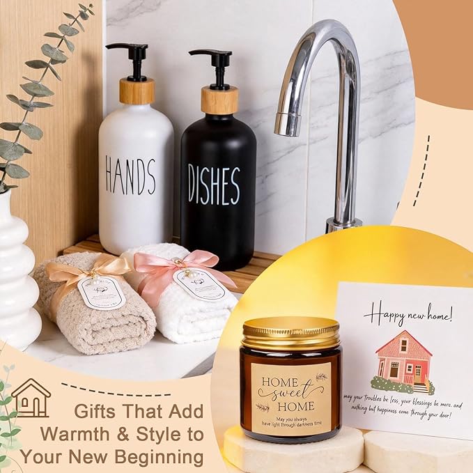 House Warming Gifts New Home, 19pcs New Home Gift Basket For Homeowners, Couple Women Neighbor - Includes Decoration, Kitchenware, Towel, Greeting Card, First Time Home Buyer Gift, Housewarming Gifts