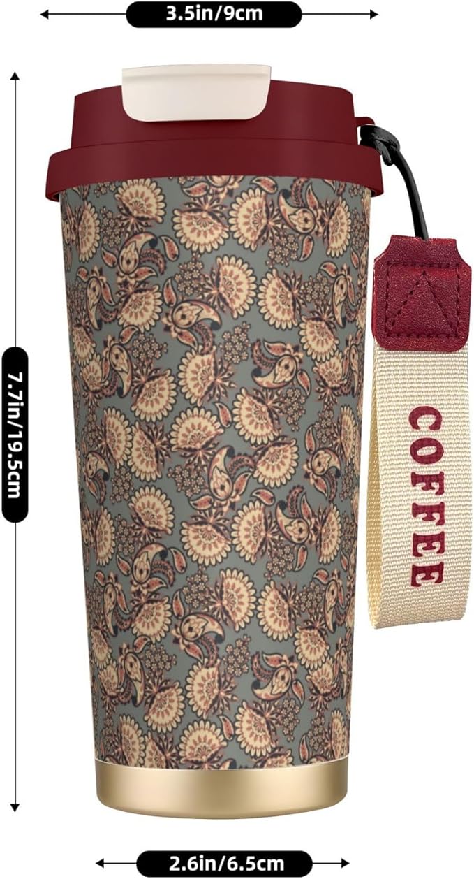 Asian Style Floral for Travel Coffee Mug 100% Leakproof 316 Stainless Steel Vacuum Insulated Tumbler with Lid and Straw for Water, Iced Tea or Coffee, Smoothie and More