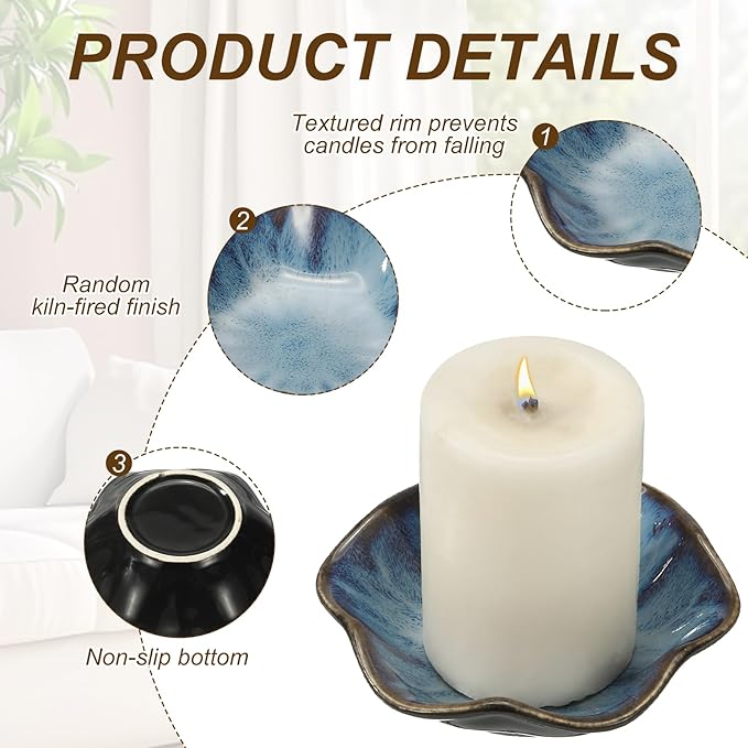 uxcell Candle Holder Plates, 4 Inch Ceramic Candle Tray Tealight Incense Holder Dish Candlestick for Tea Light Aromatherapy Wedding Rustic Vintage Home Decor, Lotus Leaf Dark Blue