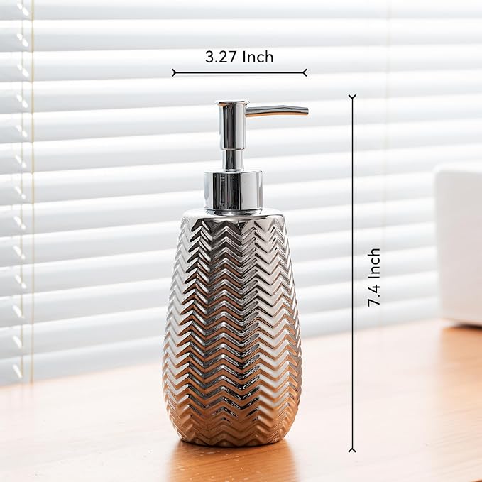 Silver Soap Dispenser,Wavy Design Ceramic Lotion Soap Dispenser for Bathroom, Kitchen, Hand Soap, Dish Soap, Bathroom Decor