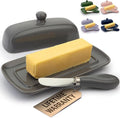 Zulay Butter Dish With Lid For Countertop - Porcelain Gray, Ceramic Butter Dish with Knob Handle Great for Cooking - Elegant Design Butter Holder - Durable & Sturdy Butter Keeper - Gray
