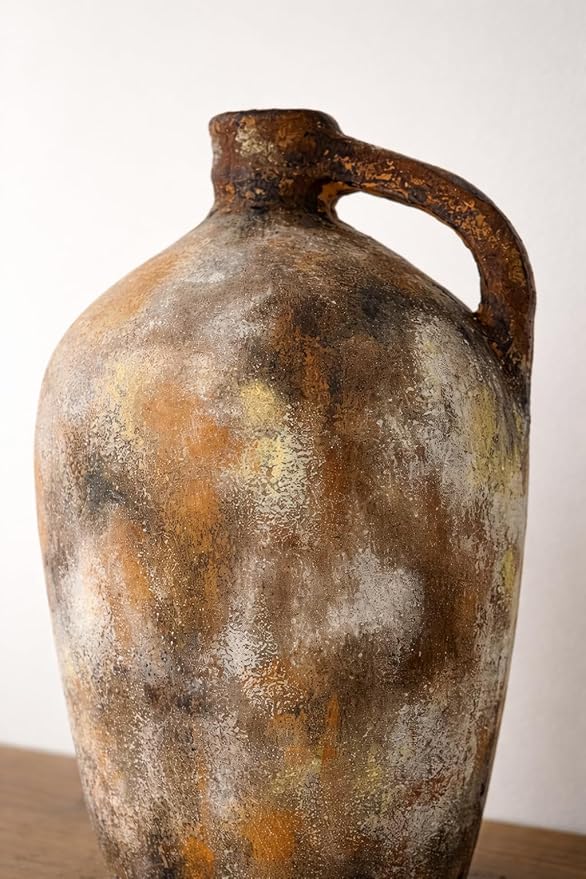 Zorvia Handcrafted 11-Inch Terracotta Jug Vase with Handle – Naturally Pigmented Rustic Earthen Clay Decorative Pot, Artisan Pottery Accent for Farmhouse, Living Room, Bedroom, Shelf & Table Décor