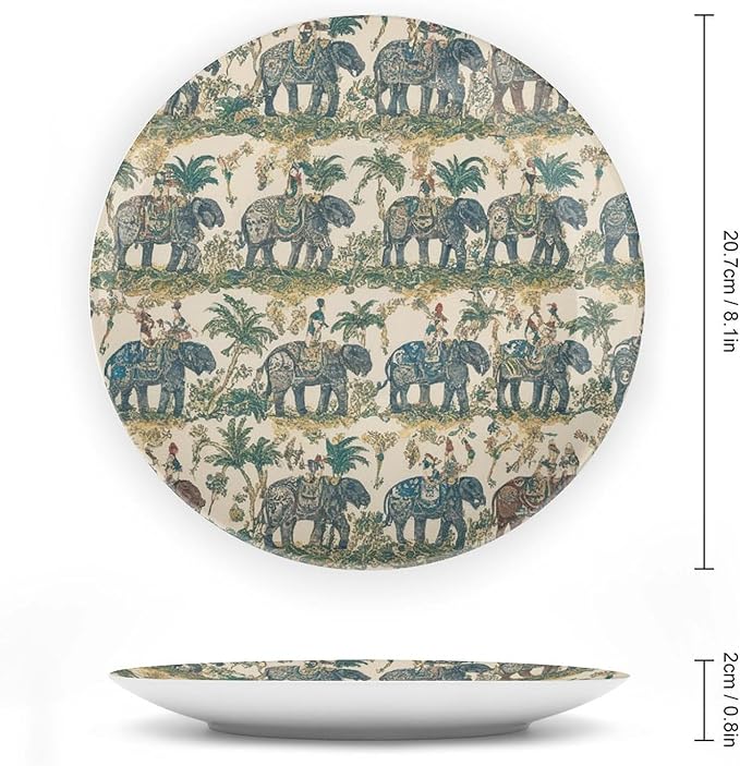 Christmas China Plates for Display South Asian India Elephant Walk Jungle Display Home Supplies Blue And White Plates with Display Stand Custom Gifts for Men Women, 6", 7", 8", 10"