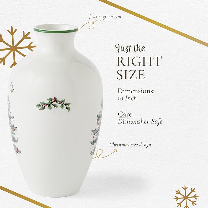 Spode Christmas Tree 10" Posy Vase - Elegant Ceramic Flower Vase, Holiday Centerpiece for Floral Arrangements & Home Decor - Beautiful Handcrafted Accent for Festive Decorations