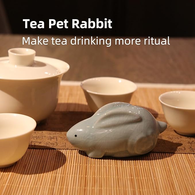 12 Chinese Zodiac Tea Pet, Unique Crackle Ru Porcelain, Traditional Chinese Cultural Tea Accessory, Asian Home & Office Decor, Gift for Tea Lovers & Anniversaries (Rabbit 1pc)