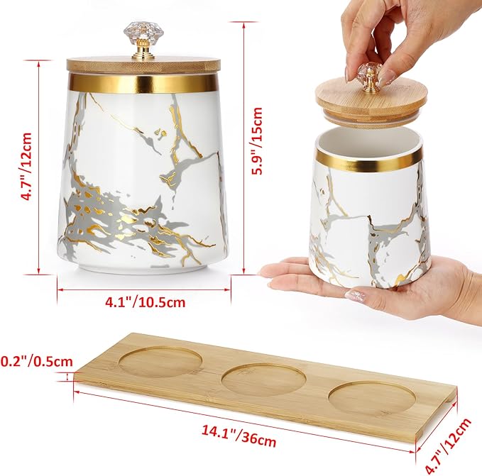 JUXYES Set of 3 Canisters Set for Sugar Coffee Tea with Airtight Lid, Ceramic Storage Containers Sets White Storage Pots with Tray Storage Jar Decorative Canisters Sets for for Kitchen Counter