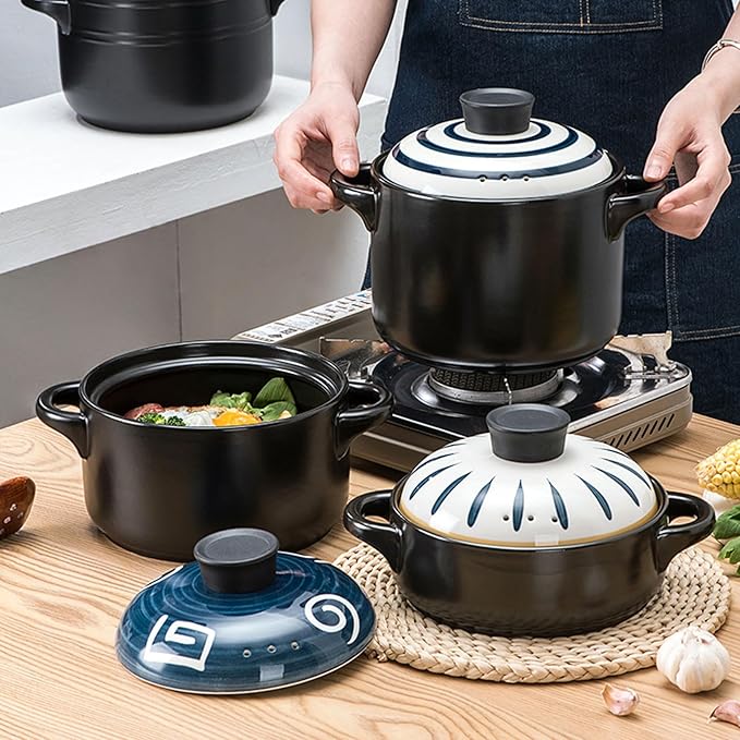 Large Ceramic Bowls, 1 Pc ceramic casserole boiling pot Porcelain Hot Pot Pot korean stone pot Oven enamelware cookware - Soup Pot induction ceramics -20.5X20.5X7CM(1.5L)