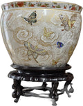 New 8" Oriental Colorful Butterfly Butterflies Themed Fish Bowl Jardiniere Planter Plant Pot & Acrylic Oriental Stand