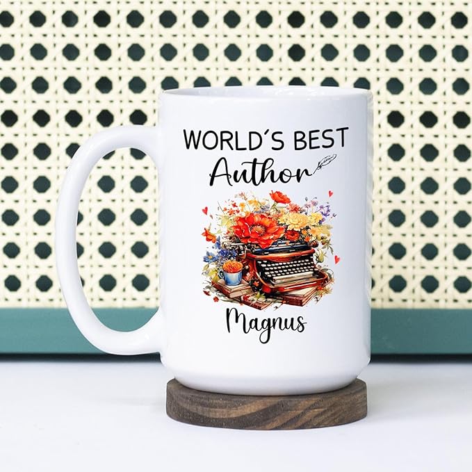 Personalized Best Author Ceramic Coffee Mug, World's Best Author Coffee Cup, Custom Name Author Teacup 11 Oz 15 Oz, Author White Cup, Writing Lover Mug Gifts For Men Women, Unique Storyteller Mugs