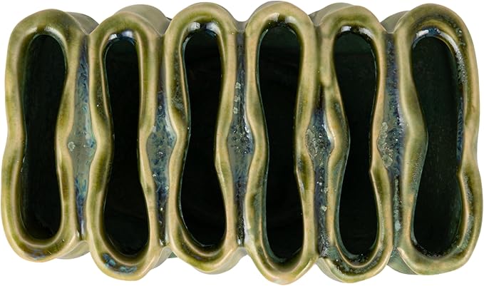 Creative Co-Op Stoneware Sculptural Vase with 6 Sections with Reactive Glaze, Green
