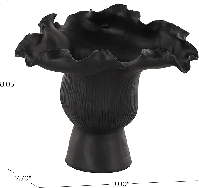 Deco 79 Ceramic Abstract Decorative Vase Floral Inspired Centerpiece Vase with Linear Grooves, Flower Vase for Home Decoration 9" x 8" x 8", Black