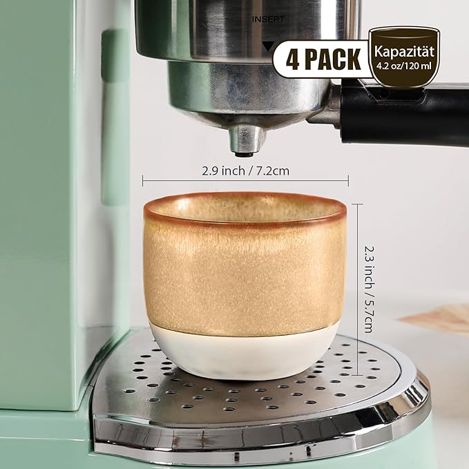 INGOFIN Ceramic Espresso Cup Set - Espresso Cup Set for Coffee and Tea, Espresso Accessories for Espresso Machine, Coffee Mug for Cafe, and Restaurant, Pack of 4, Brown, Microwave & Freezer Safe