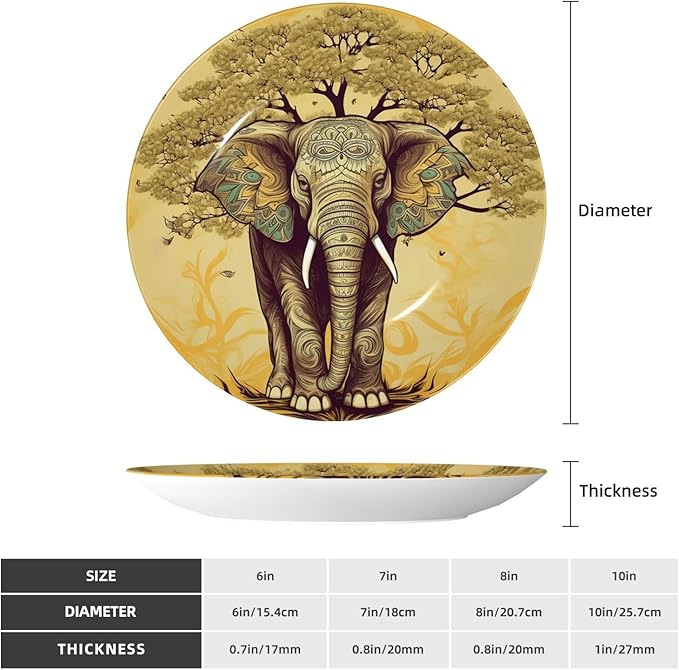 Bone China Decorative Plate with Display Asian Elephant with Tree Ceramic Plates Crafts Art Decor Dessert Plate Ceramic Ornament Porcelain Plates for Living Room Kitchen Table Home Decor