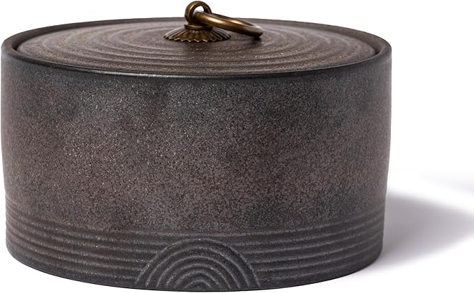 Ceramic Canister,16.9 Oz /500ml Food Storage Jar for Tea,Coffee Beans,Herb,Candy,Spices,Nuts (Stone Golden)