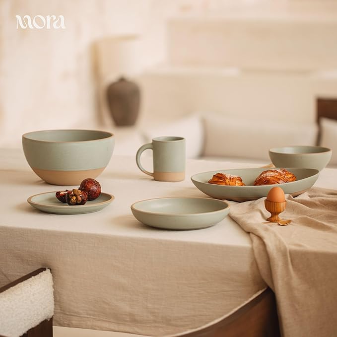 Mora Micro Ramekins Set of 4, 6oz Ceramic Pottery Baking Dishes - Microwave, Oven and Dishwasher Safe - Thyme