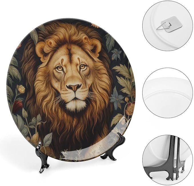 William Morris Forest Lion Fashion Plates, Art Nouveau Lion in The Forest Bone China Decorative Plate for Festival Farmhouse Wedding Decor, with Vertical Stand Art Decorations for Wall Club