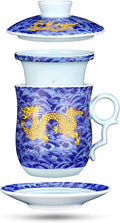 Tea Cup with Infuser Lid and Saucer Sets - Jingdezhen Ceramics Mug Chinese Porcelain Teacup Loose Leaf Tea Brewing System for Home Office Personal Portable Mug TC400 - Blue, 13.5oz / 400ml