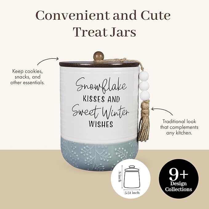 Young's Inc. Ceramic Canister with Lid, Ceramic Cookie Jars for Kitchen Counter Decorative White Winter Design, Airtight Pet Jar with Lid for Chewy Pet Treats, Candy, Bones, Pet Food Container