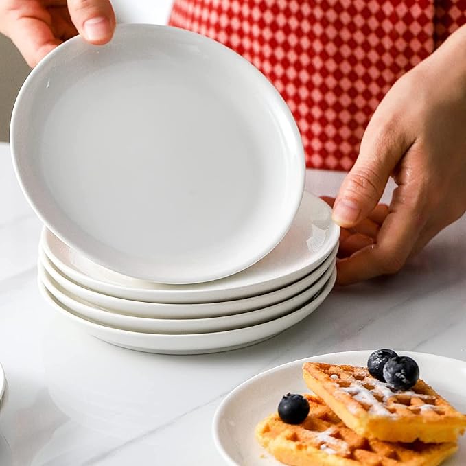 20 Piece Ceramic Appetizer Plates, 5.6 Inch Small Dessert Plates Set, White Round Plates for Bread, Butter, Snack, Lightweight Dinnerware Saucer Sets - Ivory, Oven, Microwave & Dishwasher Safe