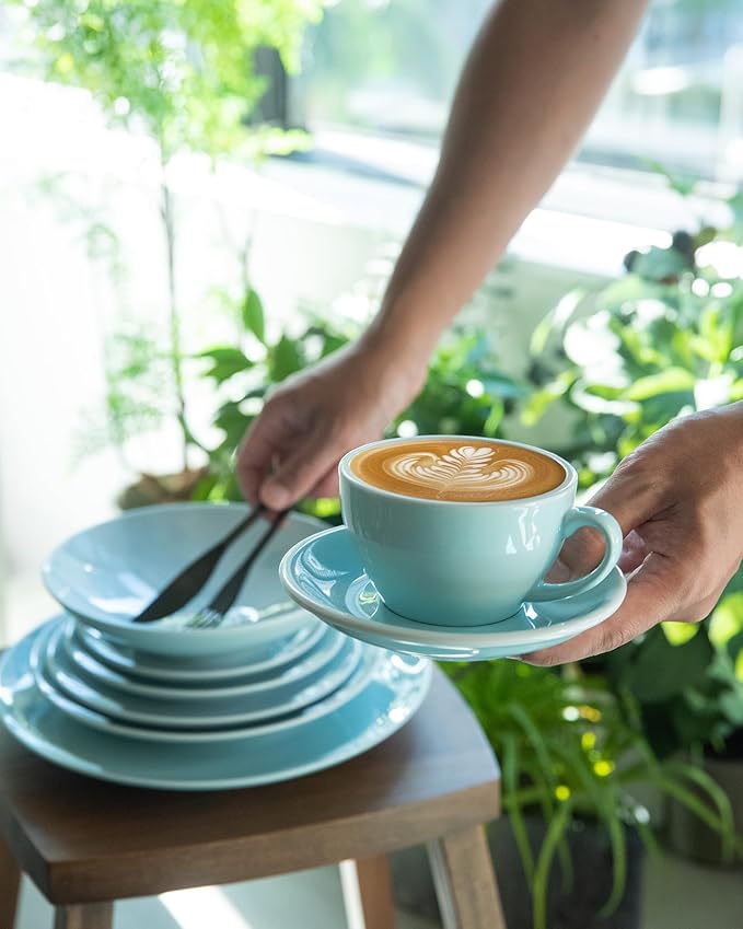 Loveramics Cappuccino Cup with Saucer, 8 oz Ceramic Coffee cup with Round Bottom for Cappuccino, Latte, Tea, Espresso, Thick-walled Stoneware Cup Set for Barista - Regular Colours (River Blue, 8OZ)