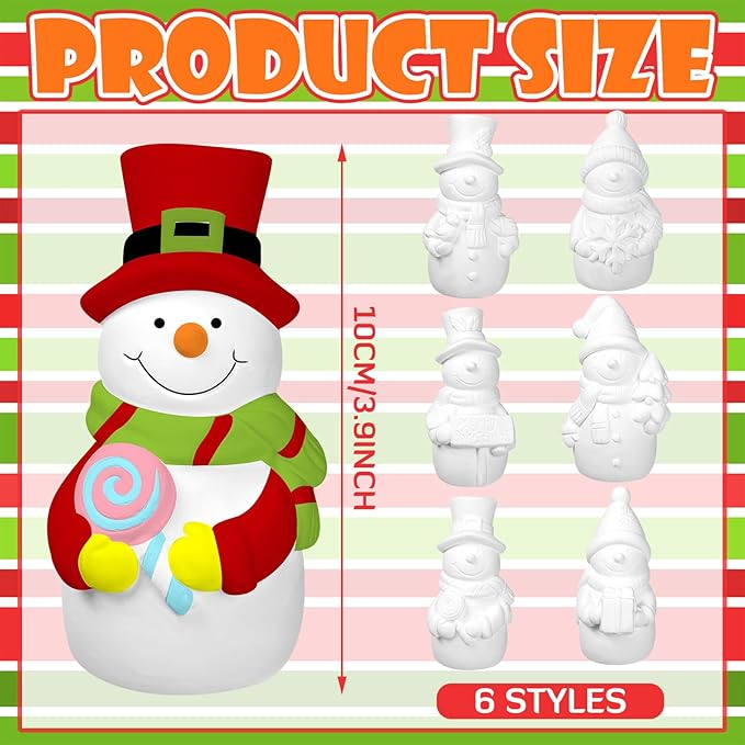 Eersida 6 Sets Winter Ceramics to Paint Ready to Your Own Ceramic Snowman Statues DIY Unpainted Paintable Winter Figurines Kit Crafts with Brush Palette for Christmas DIY