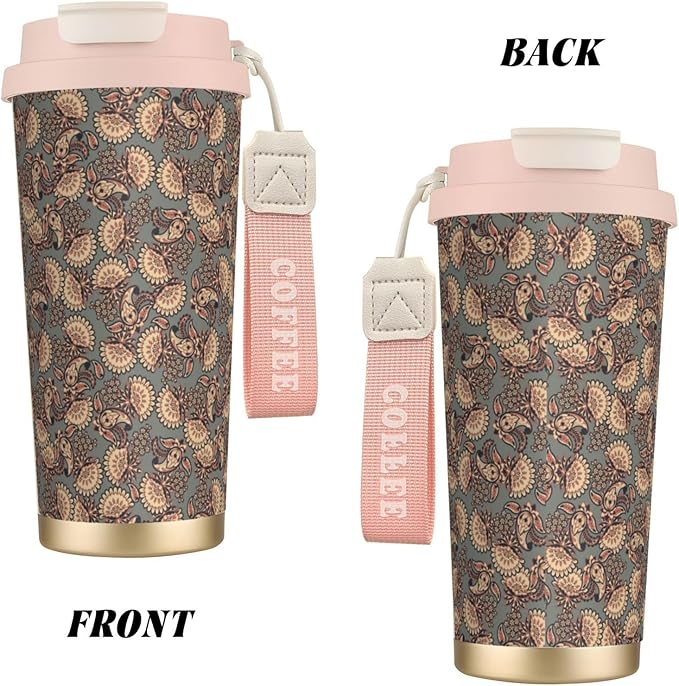 Asian Style Floral for Travel Coffee Mug 100% Leakproof 316 Stainless Steel Vacuum Insulated Tumbler with Lid and Straw for Water, Iced Tea or Coffee, Smoothie and More