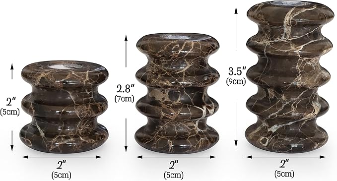 Vixdonos Marble Candle Holder Set of 3 Taper Candle Candlestick Mantle Candle Stand for Home Decor,Wedding,Party and Table Centerpieces(Brown)