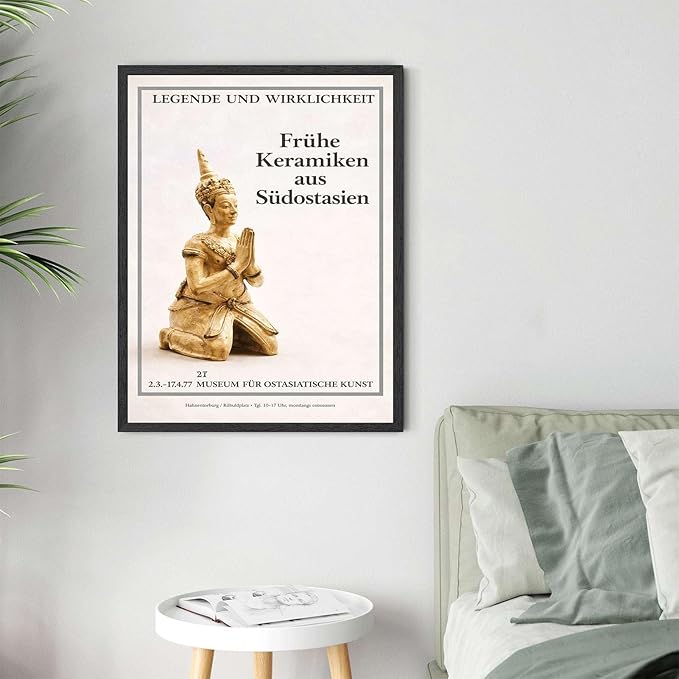 Framed Southeast Asian Ceramic Sculpture Poster Canvas Print Art Vintage Elegant Wall Art Painting Pictures Wall Decor for Living Room Home Decor Stunning Cultural Statue Art Print for Bedroom (Black framed,16L"X24W")