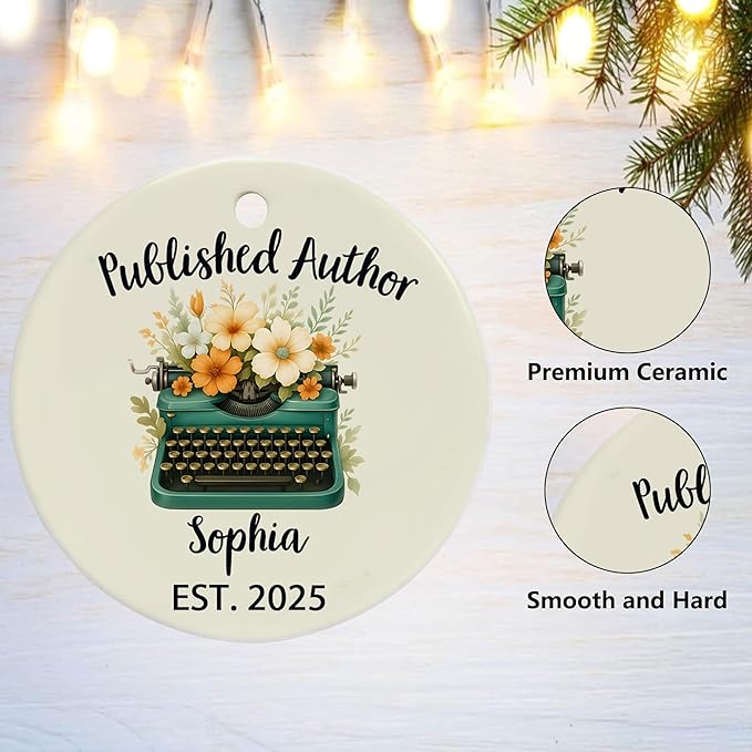 SODAVA Personalized Published Author Xmas Ornament, Future Bestselling Author Ceramic Ornament, Gift for Writers, Poets, and Book Lovers