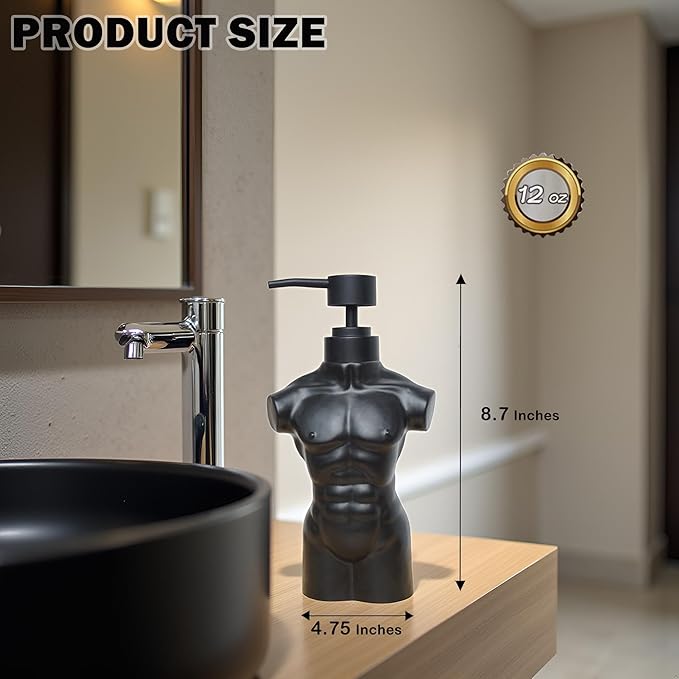 Ceramic Boy Soap Dispenser,Lotion and soap Dispenser Set Refillable Liquid Hand Soap Dispenser for Bathroom Kitchen (Black)