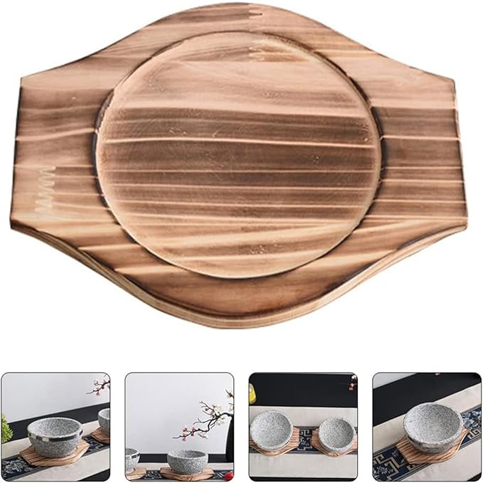 2pcs Korean Stone Bowl Trivet Wooden Trivets for Hot Dishes Hot Pot Base Wood Serving Tray Casserole Ceramic Pot Mat Cup Coasters for Home Restaurant Cooking Soup & Food (Inner Circle: 10.5cm)