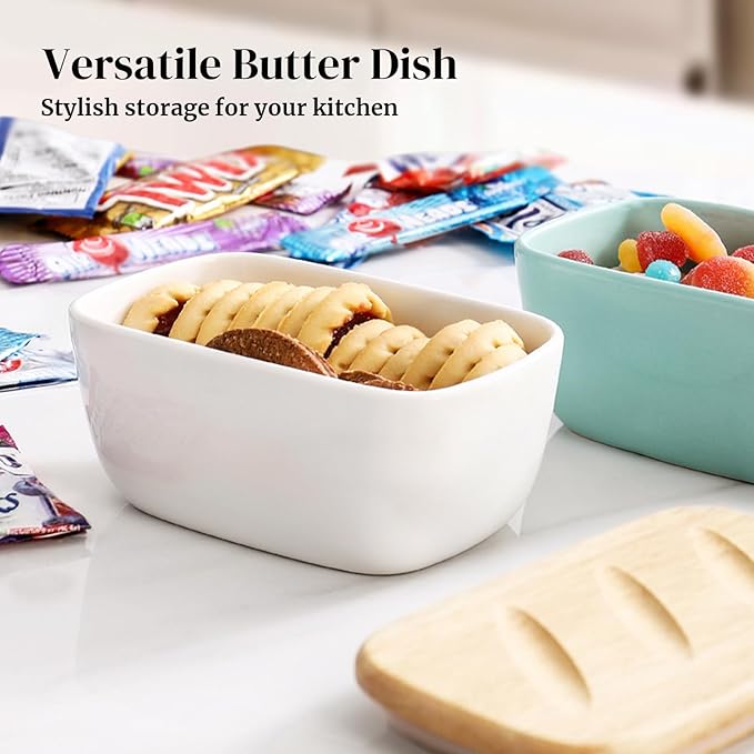 DOWAN 6.5" Large Butter Dish - Ceramic Butter Dish with Lid for Countertop - White Butter Keeper Holds Up to 3 Sticks - Butter Holder and Container with High-Quality Silicone Sealing